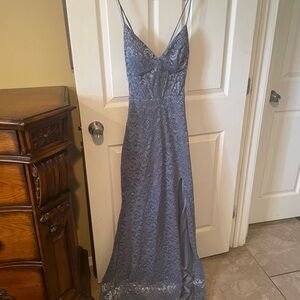 Windsor Dusty Blue Lace Maxi Dress with Spaghetti Straps